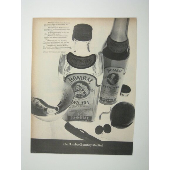 Bombay Martini Dry Gin Vermouth Advertisement Print 1967 MCM MOD Bar Ware - Picture 1 of 2